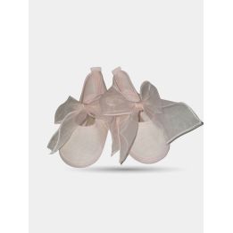 Scarpe Aletta rosa con grande fiocco in nastro trasparente, vista frontale