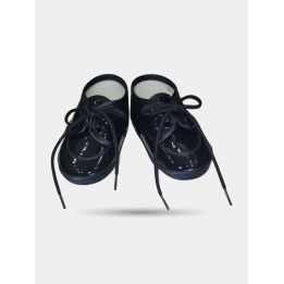 Scarpe battesimo Aletta blu lucide da neonato viste dall'alto con lacci