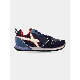 Sneaker W6YZ blu con logo bianco bordato di rosso, vista laterale