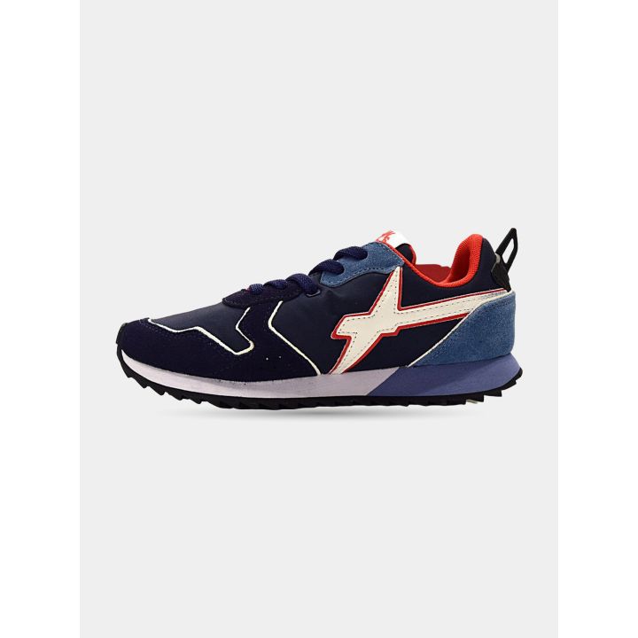 Sneaker W6YZ blu vista dal lato interno con il tallone azzurro