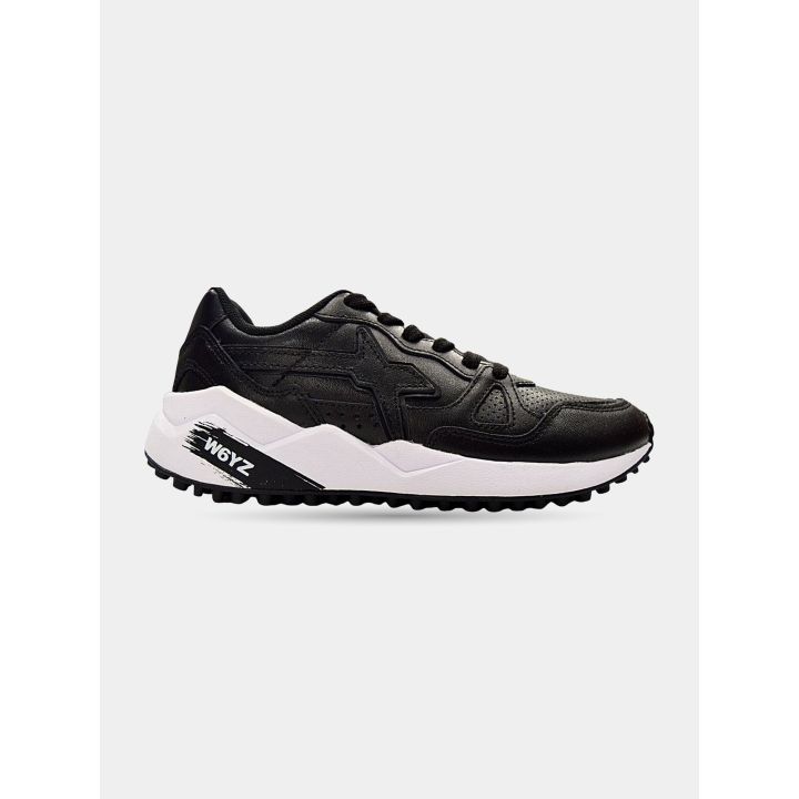 Sneaker W6YZ nera in pelle con suola bianca alta, vista laterale