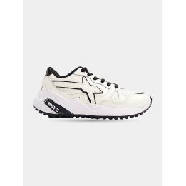 Sneaker W6YZ bianca in pelle con logo profilato di nero, vista laterale