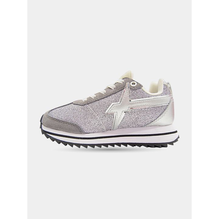 Sneaker W6YZ grigia glitter con logo argento, vista laterale