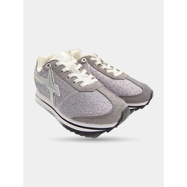 Paio di sneakers W6YZ grigie glitter di tre quarti con suola dentellata