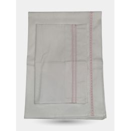 Lenzuola e federa Aletta panna da neonata con righe e pizzo rosa