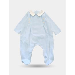 Tutina Aletta celeste da neonato con colletto panna vista frontale