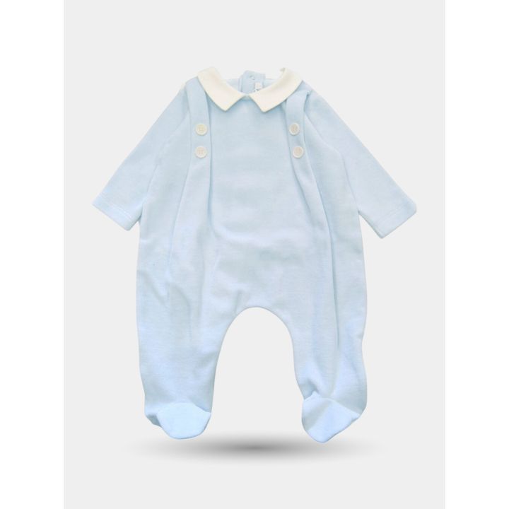 Tutina Aletta celeste da neonato con colletto panna vista frontale