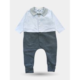 Tutina Aletta grigia da neonato con finto gilet celeste vista frontale