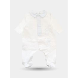 Tutina Aletta panna da neonato con colletto celeste vista frontale