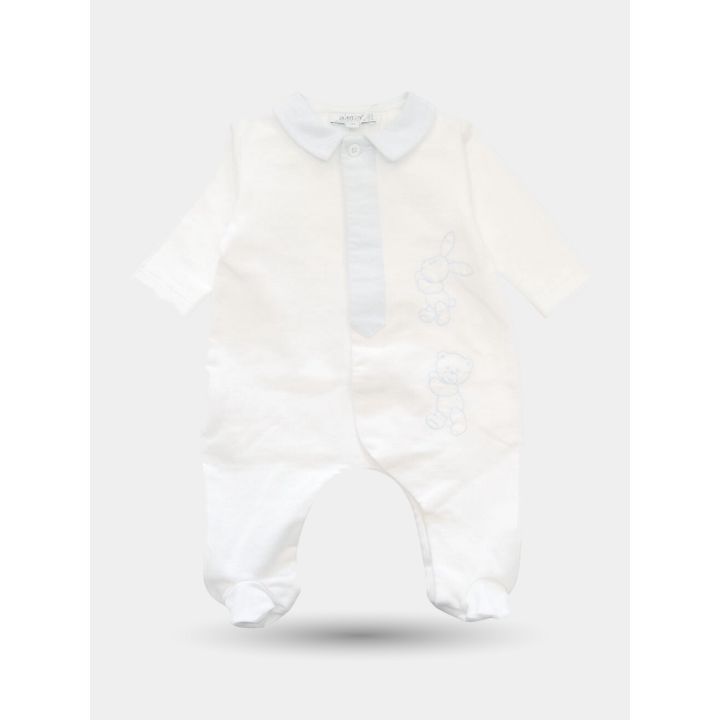 Tutina Aletta panna da neonato con colletto celeste vista frontale
