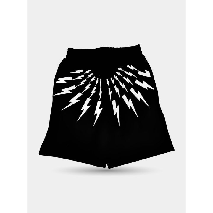 Shorts Neil Barrett neri con fulmini bianchi a raggiera, vista frontale