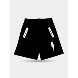 Shorts Neil Barrett neri con fulmine bianco e tasche bordate, vista frontale