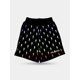 Shorts Neil Barrett neri con fulmini multicolore, vista frontale
