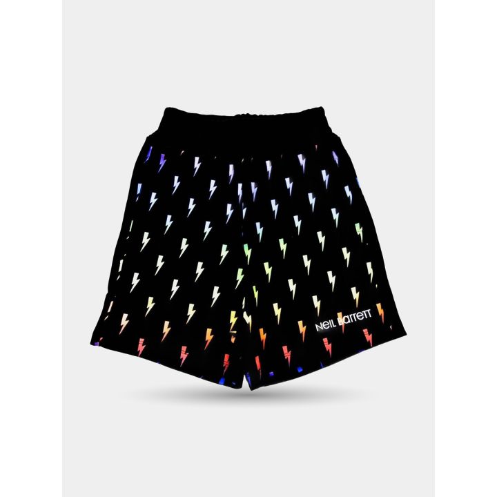 Shorts Neil Barrett neri con fulmini multicolore, vista frontale