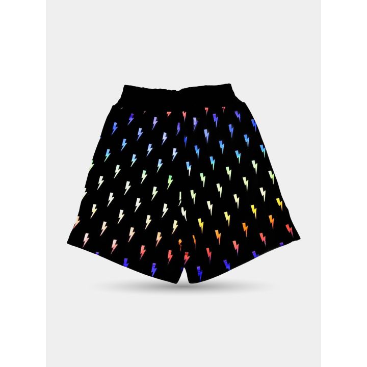 Retro degli shorts Neil Barrett neri con fulmini dai colori dell'arcobaleno