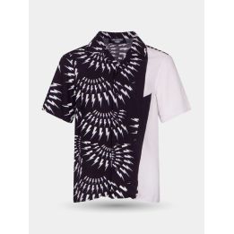 Camicia Neil Barrett nera con fulmini bianchi e pannello bianco, vista frontale
