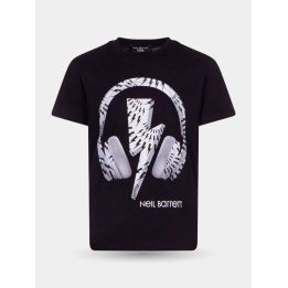 T-shirt Neil Barrett nera con stampa di cuffie e fulmine, vista frontale