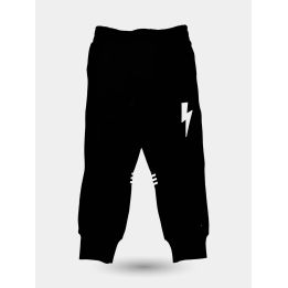 Pantaloni tuta Neil Barrett neri con fulmine bianco sulla gamba, vista frontale