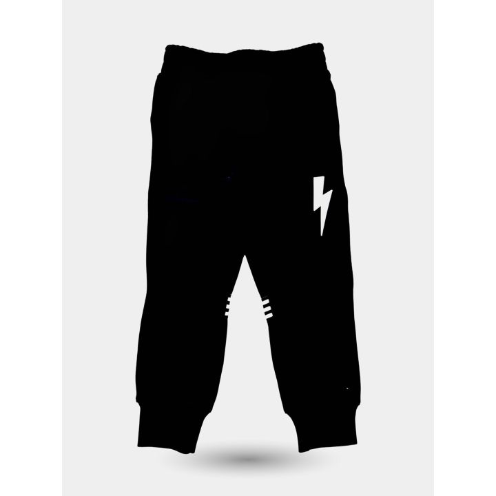Pantaloni tuta Neil Barrett neri con fulmine bianco sulla gamba, vista frontale