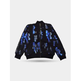 Maglia con zip Neil Barrett nera a fiori blu, vista frontale