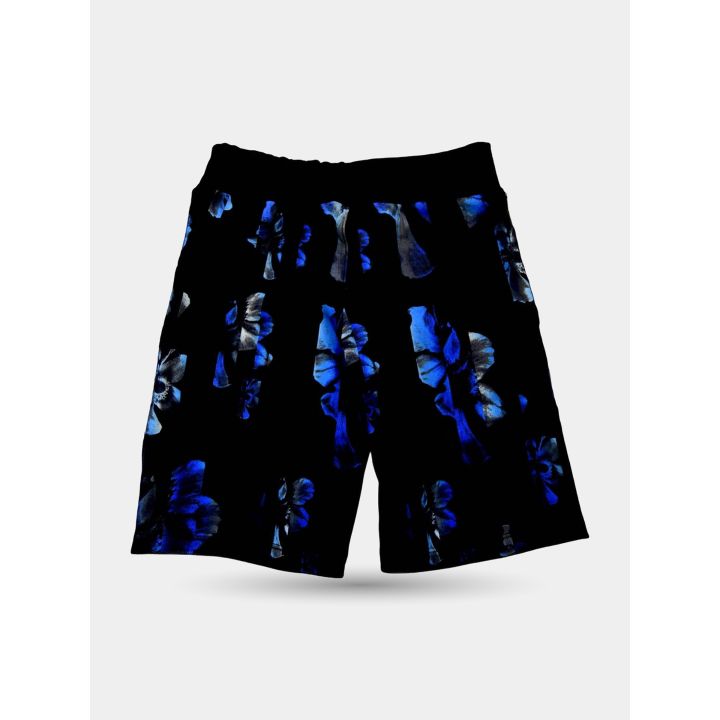 Retro degli shorts Neil Barrett neri a fiori blu