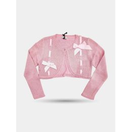 Cardigan Byblos rosa da bambina corto con due fiocchi vista frontale