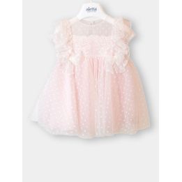 Abito da cerimonia Aletta rosa in tulle a pois, vista frontale
