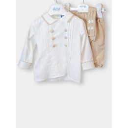 Abito da cerimonia Aletta con camicia panna e pantalone alla zuava beige, vista frontale