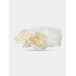 Cintura da comunione Aletta bianca con due rose panna, vista frontale