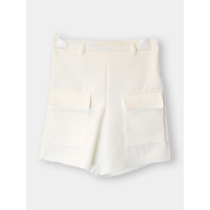 Pantaloncini Aletta bianchi con tasconi a patta, vista frontale