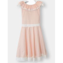 Abito elegante Aletta rosa cipria con colletto arricciato, vista frontale