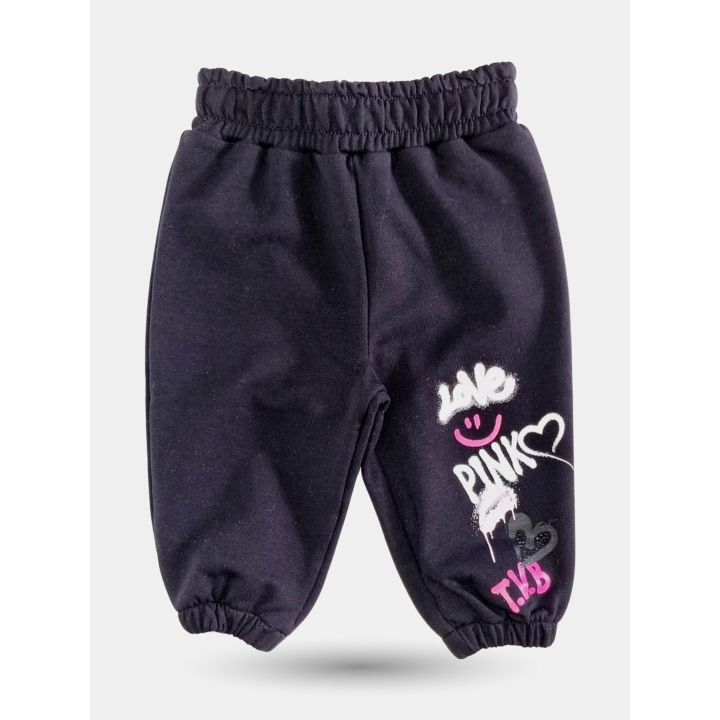 Pantalone tuta Pinko nero con scritte graffiti sulla gamba, vista frontale