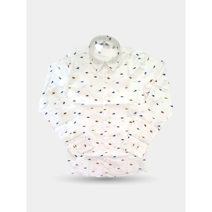 Camicia Aletta bianca con stampa macchinine, vista frontale