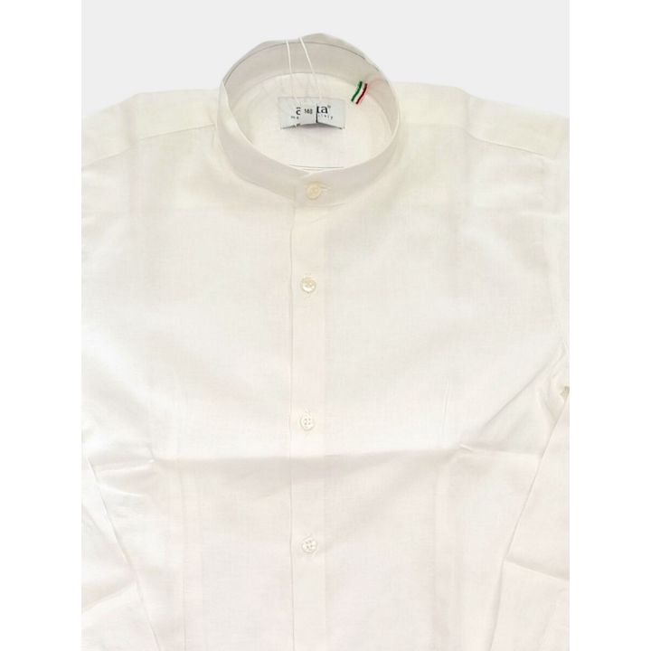 Camicia Aletta bianca con collo coreano, dettaglio del davanti