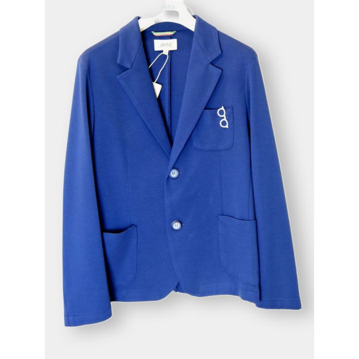 Giacca Aletta blu con tasche applicate e occhiali, vista frontale