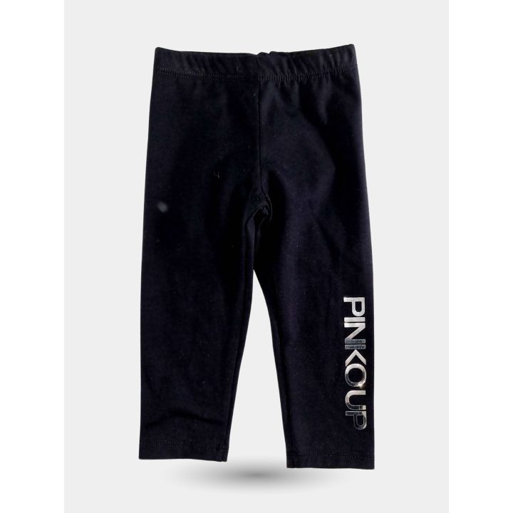Leggings Pinko neri con scritta argento sulla gamba, vista frontale