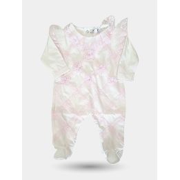 Tutina Aletta bianca con pizzo rosa a rombi e fiorellini, vista frontale