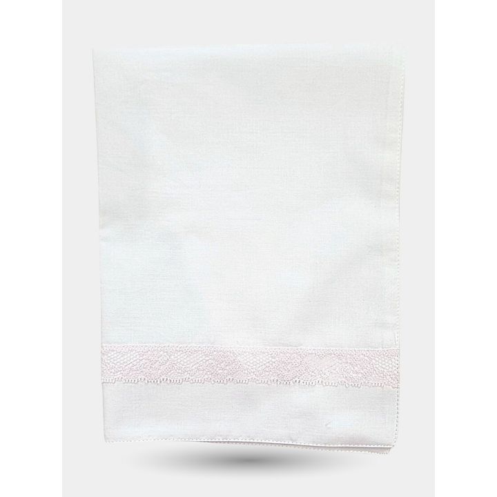 Federa bianca con fascia di pizzo rosa vicino all'orlo