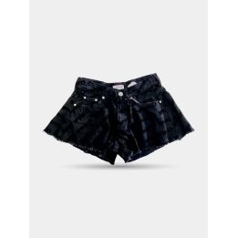 Shorts di jeans Pinko neri con logo tono su tono e orlo sfrangiato, vista frontale
