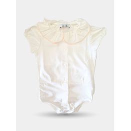 Camicia body Aletta bianca da neonata vista frontale con colletto bordato arancione