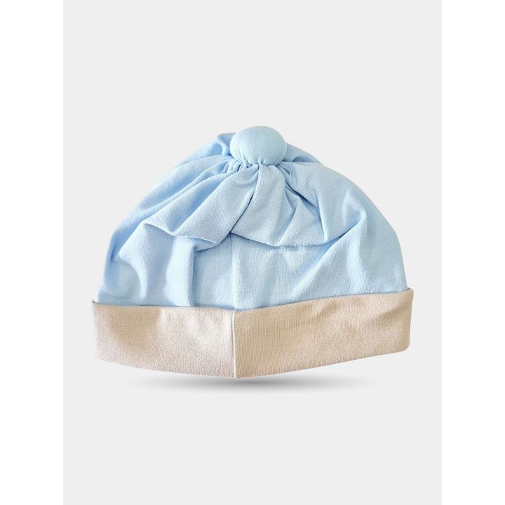 Cappellino Aletta con cima arricciata e bottoncino in tono sopra il risvolto tortora