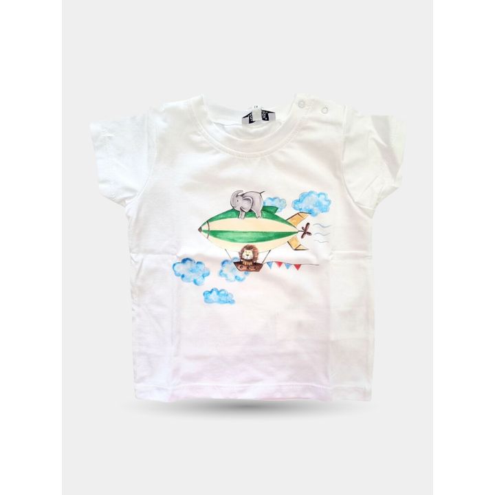 T-shirt Aletta bianca da neonato con dirigibile verde vista frontale