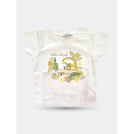 T-shirt Aletta bianca da neonato con disegno safari vista frontale
