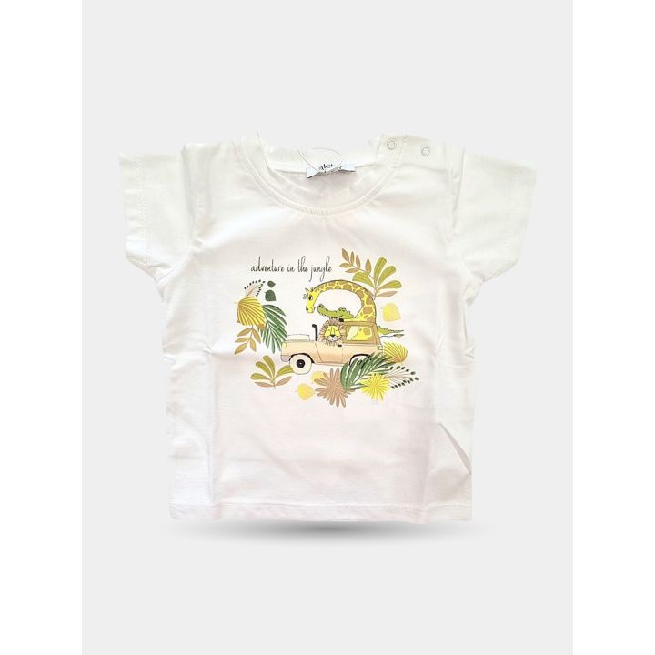 T-shirt Aletta bianca da neonato con disegno safari vista frontale