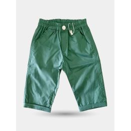 Pantaloni Aletta verdi da neonato con vita elasticata e risvolto, davanti
