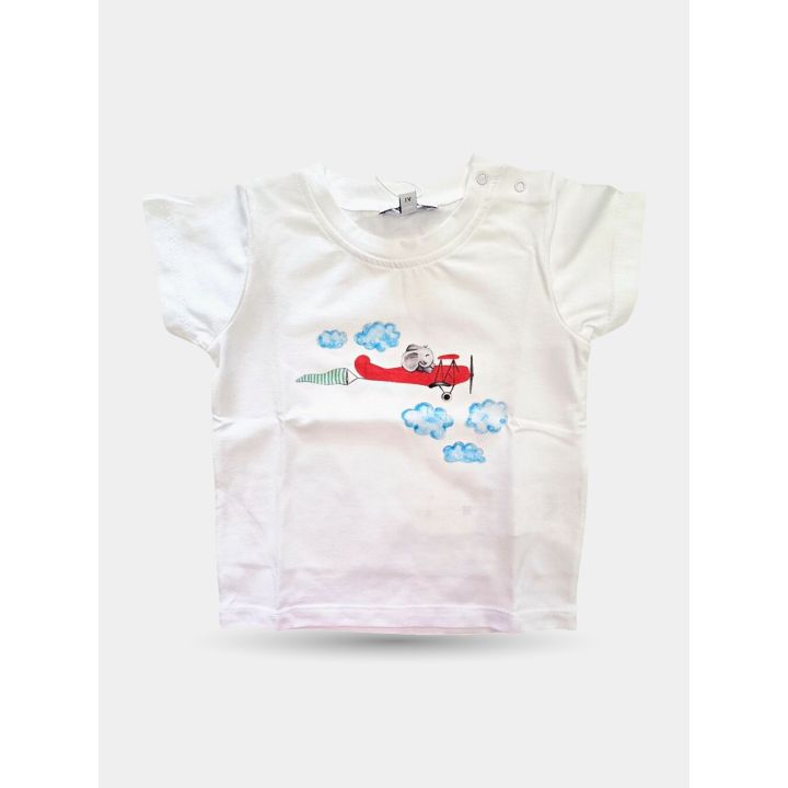 T-shirt Aletta bianca da neonato con aereo rosso vista frontale
