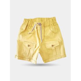 Pantaloncini Aletta gialli da neonato con coulisse e tasche a pattina, davanti