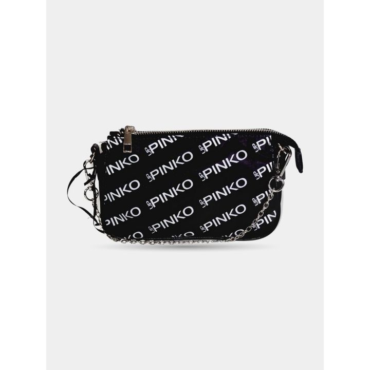 Borsa Pinko nera con catenella argentata e chiusura zip