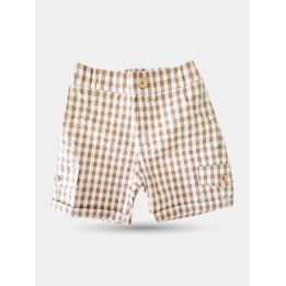 Pantaloncini Aletta a quadretti bianchi e beige da neonato vista frontale