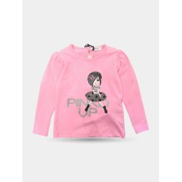T-shirt Pinko rosa a manica lunga con bambolina e logo glitter, vista frontale